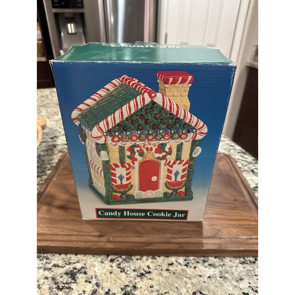 Christmas Gingerbread House Cookie Jar Ceramic In Original Box Xmas Baking